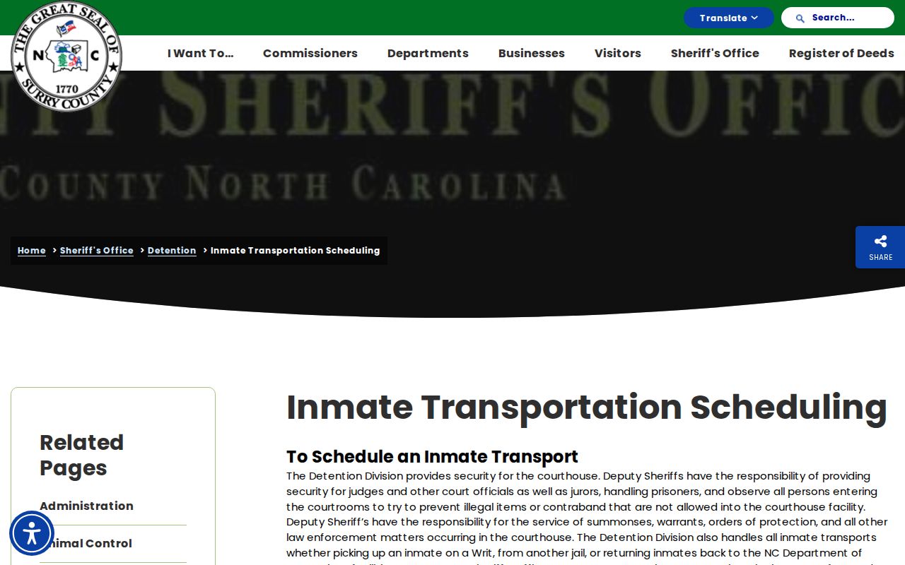 Surry County Sheriff inmate transportation scheduling information