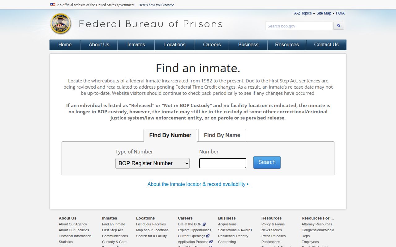 BOP federal prison release lookup for a Surry County connected person
