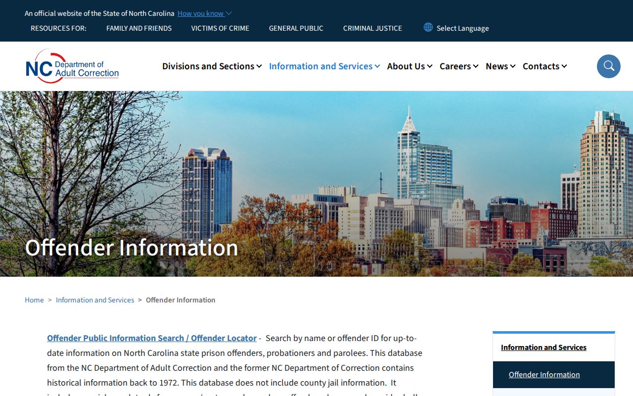 NCDAC Criminal Offender Searches gateway