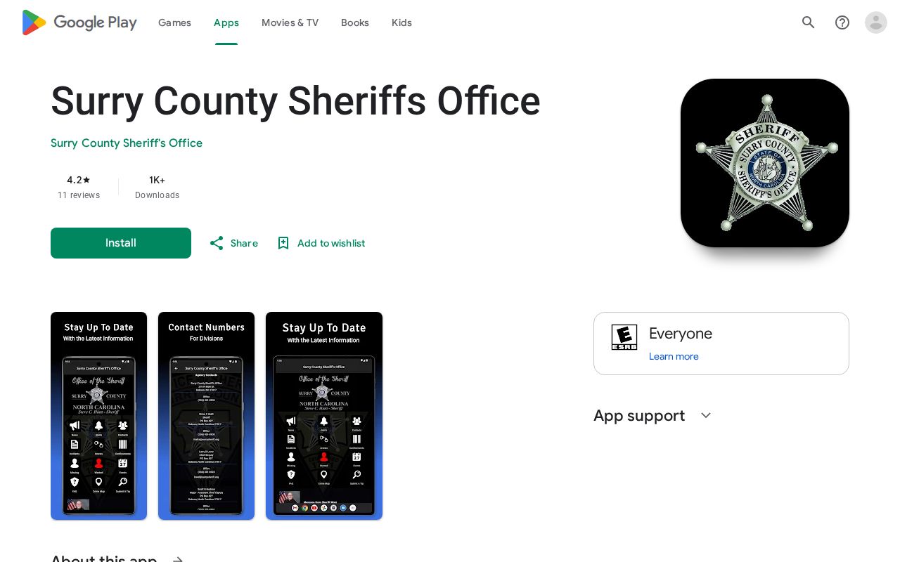 Official Surry County Sheriff app listing for released mugshot discovery