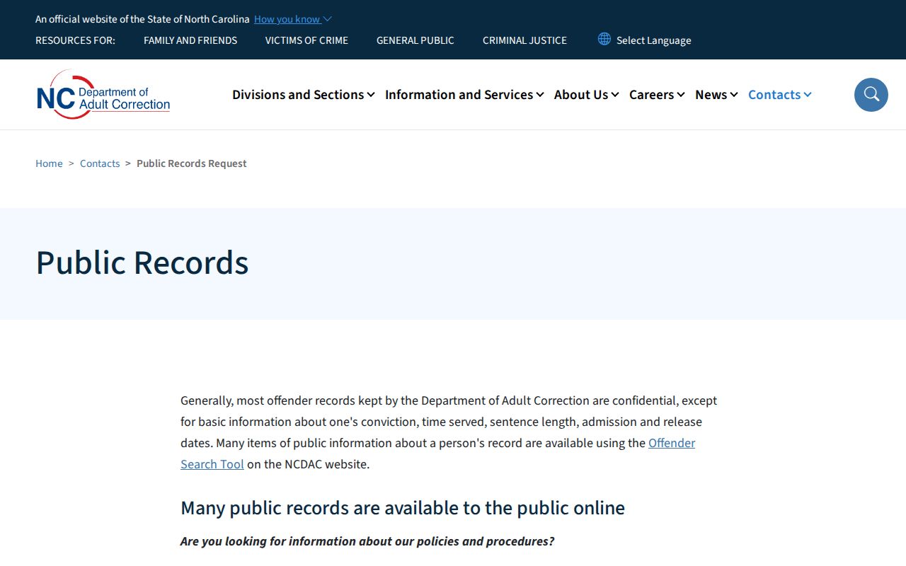 NCDAC public records request instructions