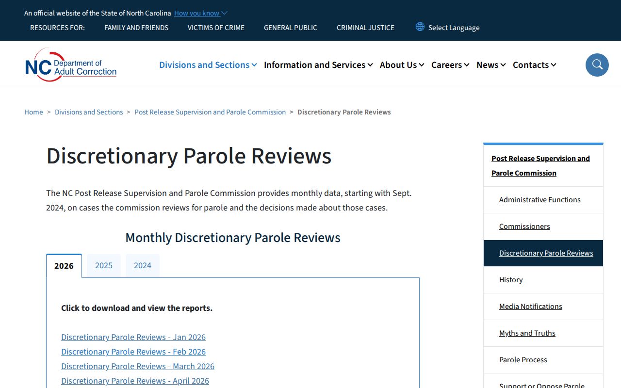 Surry County parole release record review results from North Carolina
