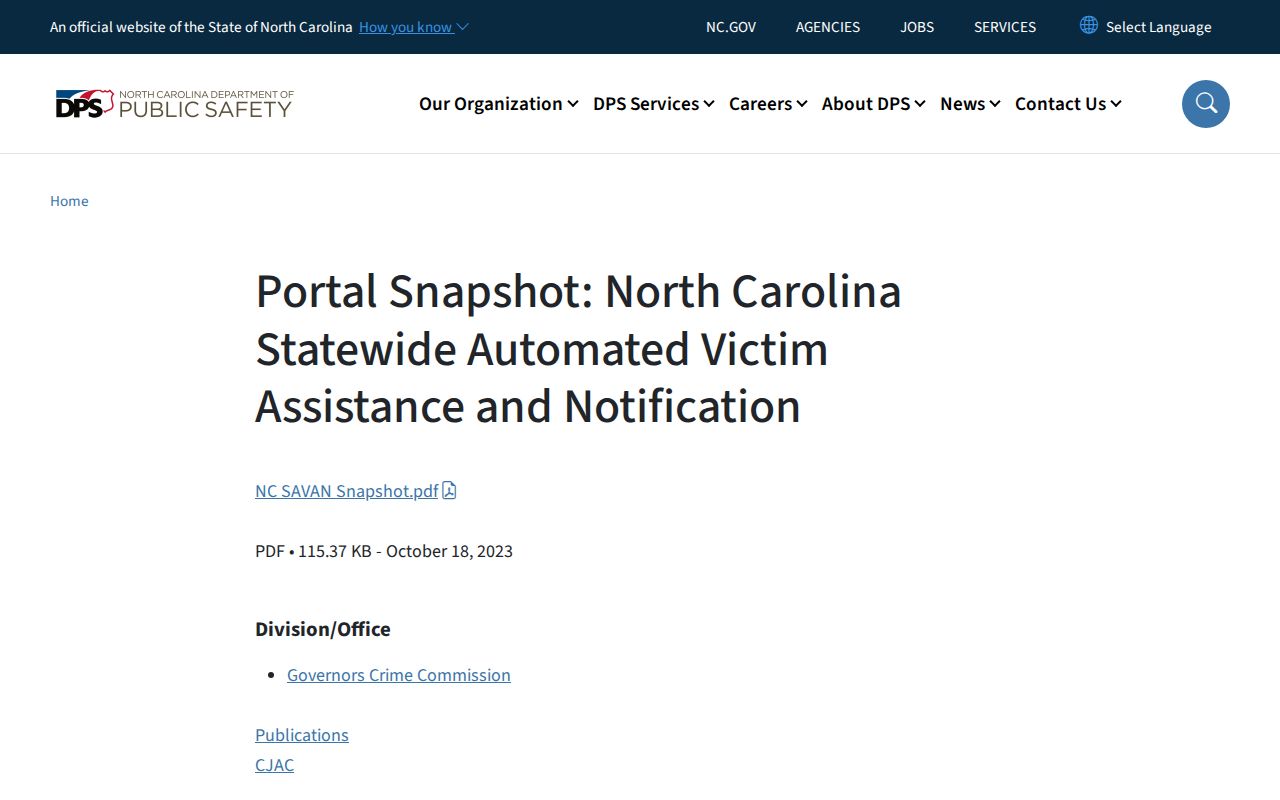 Official NC SAVAN overview for Surry County VINELink release checks
